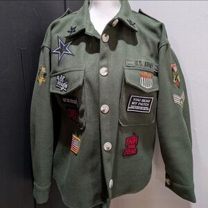 Green Military Style Jacket with Patches